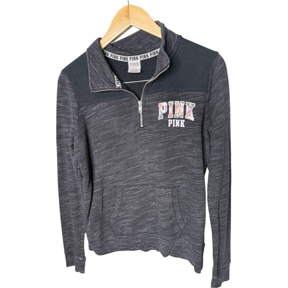 Victoria's Secret Pink Gray Black Size S Half Zip Pullover Hoodie